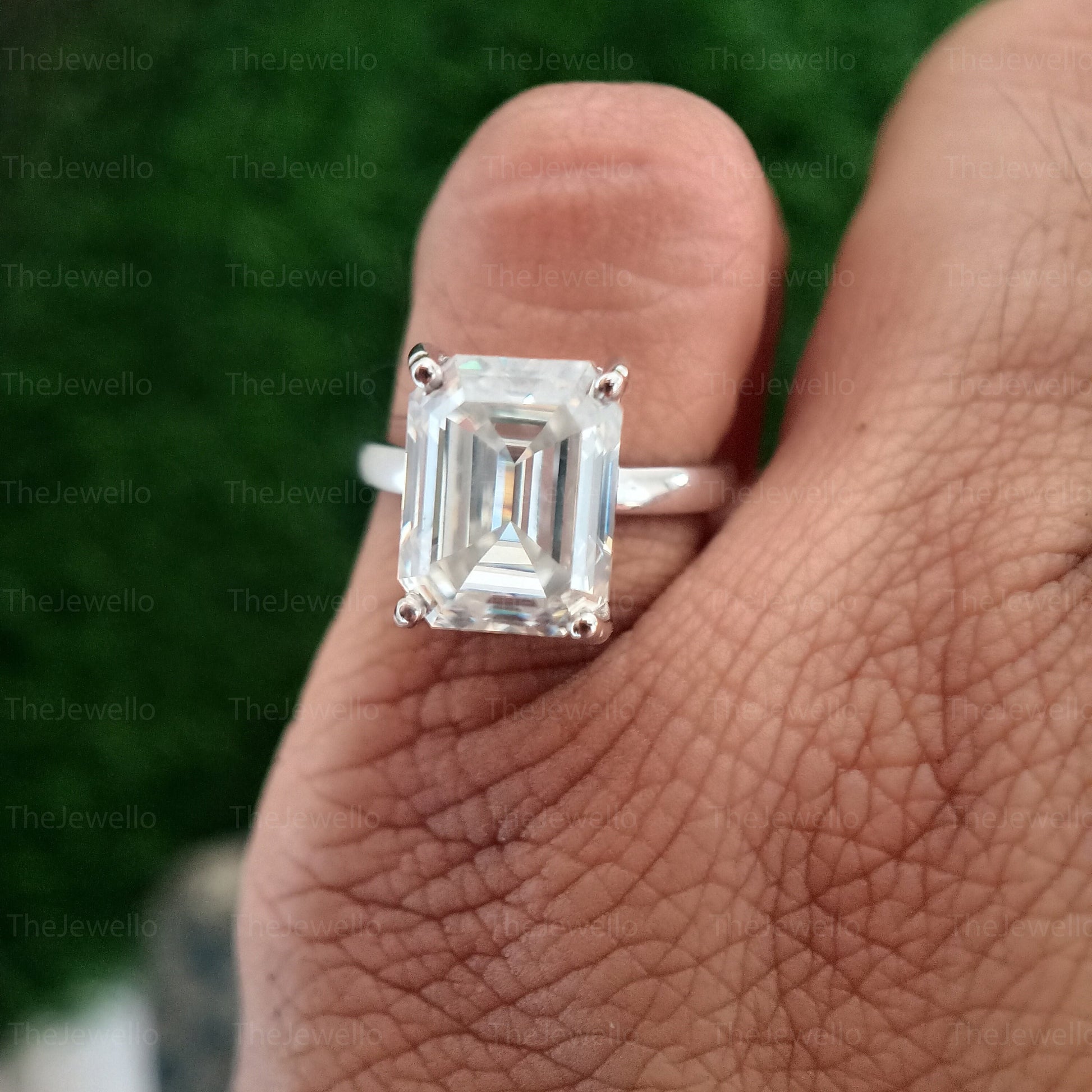 5.20 CT Emerald Cut Solitaire Moissanite Engagement Ring, 14k Solid Gold Dainty Engagement Ring, 4 Prong Solitaire Emerald Moissanite Ring