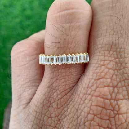 Moissanite wedding band, Women Vintage 1.00 CT Baguette Wedding Band, Yellow Gold Half eternity Matching Band, Bridal ring, promise gift