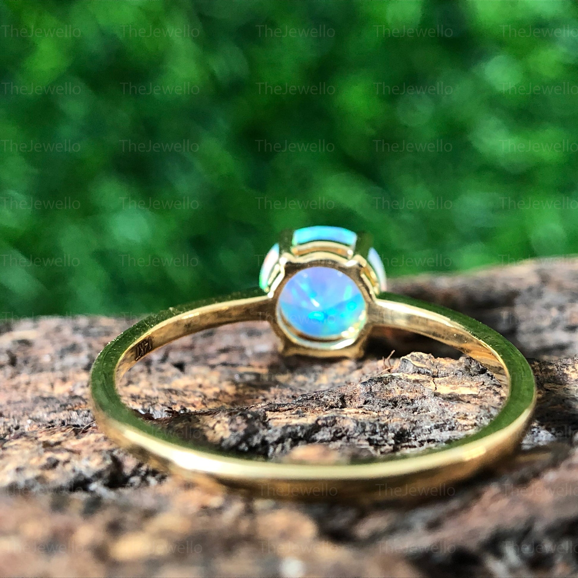 White Fire Opal Ring, 14K Yellow Gold Opal Sterling Silver Ring, Fire Opal Ring, Multicolour Fire Opal, October Birthstone Ring