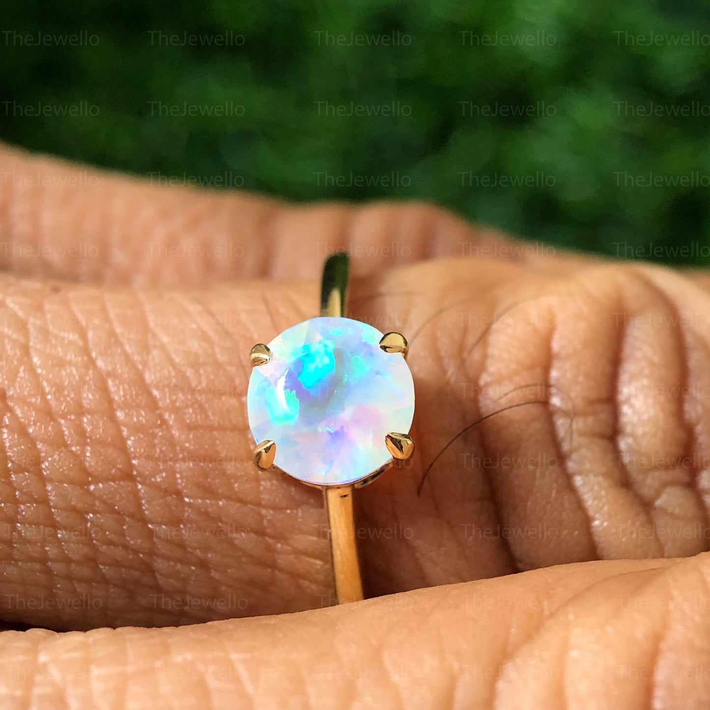 White Fire Opal Ring, 14K Yellow Gold Opal Sterling Silver Ring, Fire Opal Ring, Multicolour Fire Opal, October Birthstone Ring