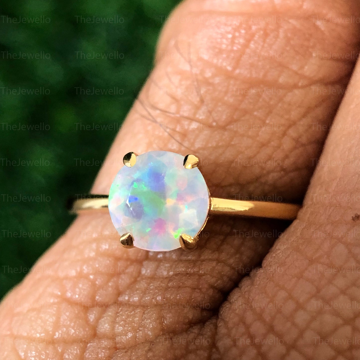 White Fire Opal Ring, 14K Yellow Gold Opal Sterling Silver Ring, Fire Opal Ring, Multicolour Fire Opal, October Birthstone Ring