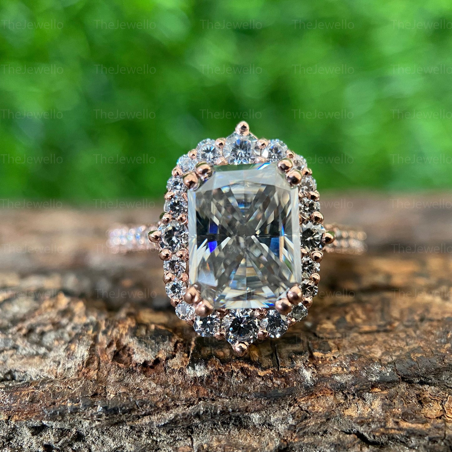 Antique Vintage Style 3.74 TW Radiant Cut Grey Moissanite Ring, Halo Engagement Ring, Double Claw Prongs, Solid Rose/White/Yellow Gold Ring