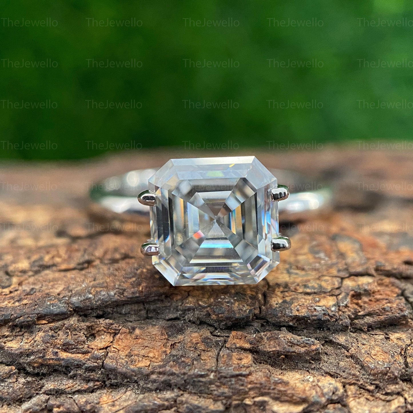 2.90CT Asscher Cut Moissanite Engagement Ring, Asscher Cut Moissanite Anniversary Ring, 925 Sterling Silver Square Diamond Ring