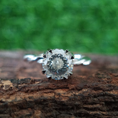 Portuguese Round Cut Engagement Ring, Unique Cut Hidden Halo Moissanite Ring, Round Moissanite 950 Platinum Ring