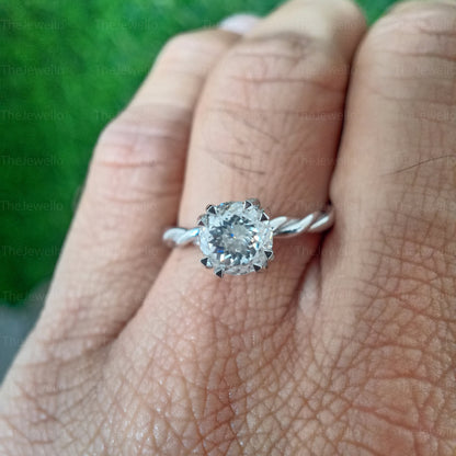 Portuguese Round Cut Engagement Ring, Unique Cut Hidden Halo Moissanite Ring, Round Moissanite 950 Platinum Ring