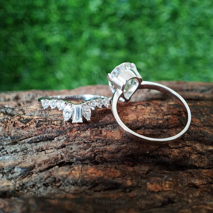 3.60 CT Pear Shaped Moissanite Bridal Sets, Pear 14K Gold Engagement Ring with Matching Band, Wedding Bridal Ring Set, Unique Wedding Band