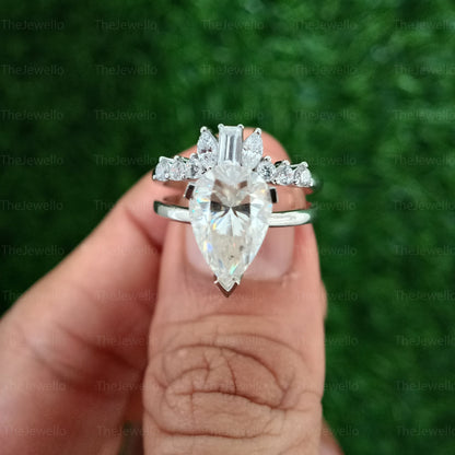 3.60 CT Pear Shaped Moissanite Bridal Sets, Pear 14K Gold Engagement Ring with Matching Band, Wedding Bridal Ring Set, Unique Wedding Band