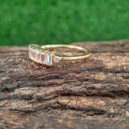 14k Gold Baguette Wedding Band, Vertical Baguette Moissanite Wedding Band, Brilliant Moissanite Wedding Band For Her