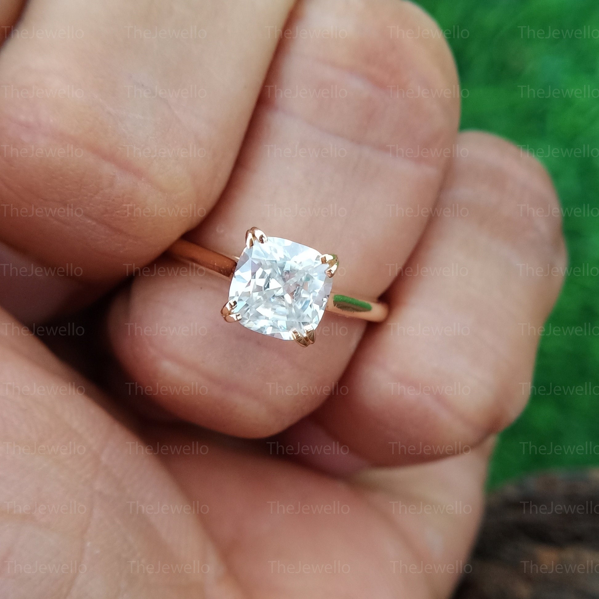 1.65 CT Cushion Moissanite Ring, Solitaire Engagement Ring in Yellow Gold, Divine Cushion Cut Moissanite Diamond Engagement Ring