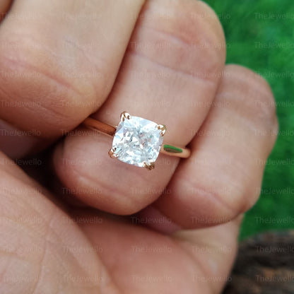 1.65 CT Cushion Moissanite Ring, Solitaire Engagement Ring in Yellow Gold, Divine Cushion Cut Moissanite Diamond Engagement Ring