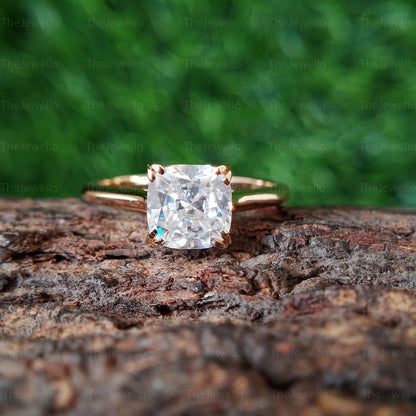 1.65 CT Cushion Moissanite Ring, Solitaire Engagement Ring in Yellow Gold, Divine Cushion Cut Moissanite Diamond Engagement Ring