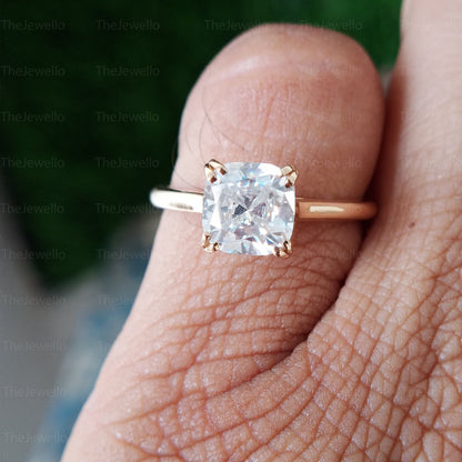 1.65 CT Cushion Moissanite Ring, Solitaire Engagement Ring in Yellow Gold, Divine Cushion Cut Moissanite Diamond Engagement Ring