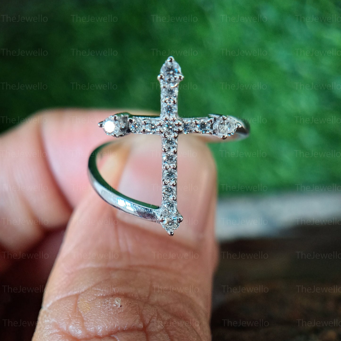 Cross Religious Moissanite Ring, Round Cut Moisssanite Diamond Christian Jewelry Ring, Gift For Mom Mother Wife Women Girl, Gold Cross Ring