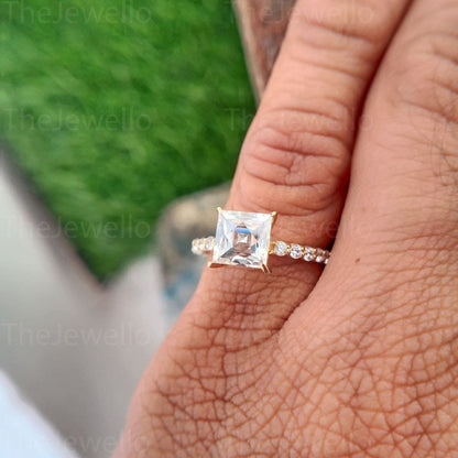 2.70 TCW Unique French Cut Colorless Moissanite Ring, 14K 18K Yellow Gold Wedding Ring, Anniversary Surprise Gift For her