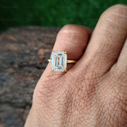 Emerald Cut Moisssanite Ring 4.01 Ct Enlongated - Solitatire Diamod Ring - Prong Ring for Women - 14K Gold Anniversary Ring - Gift for Her