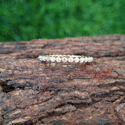 1.70 MM Round Brilliant Cut Colorless Moissanite Band, Full Eternity Band, Wedding Band, Floating Bubble Prong, Solid Gold Anniversary Band