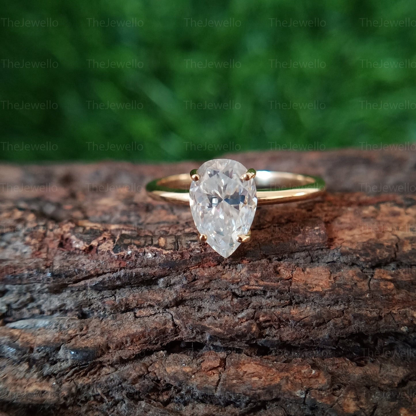 Solitaire Pear Shaped Moissanite Ring Solid Yellow Gold Pear Engagement Ring 1.40ct Pear Cut Diamond Solitaire Ring