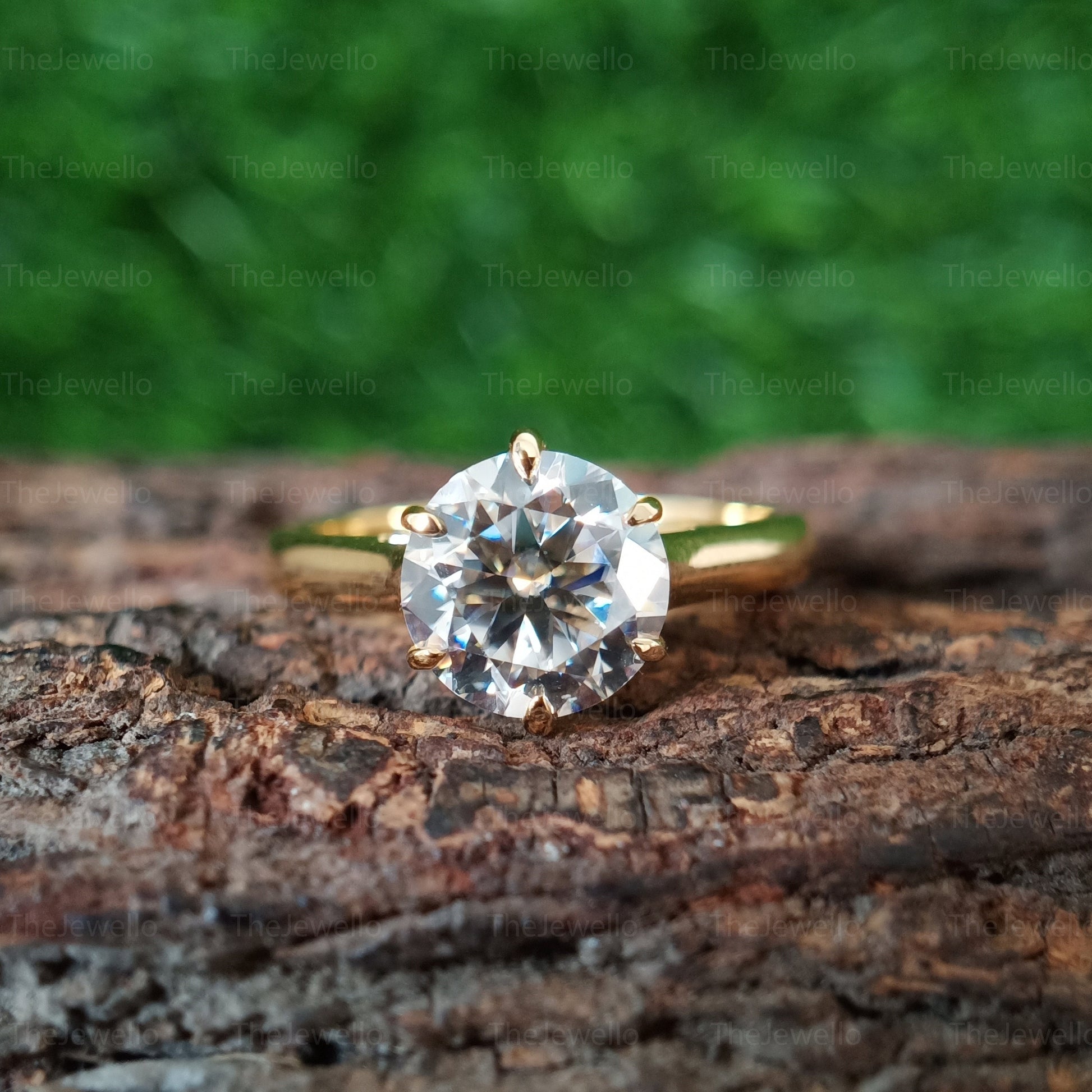 2CT Round Moissanite Ring Solitaire Cathedral Set Round Cut Moissanite Engagement Ring Solid Real Yellow Gold Engagement Ring