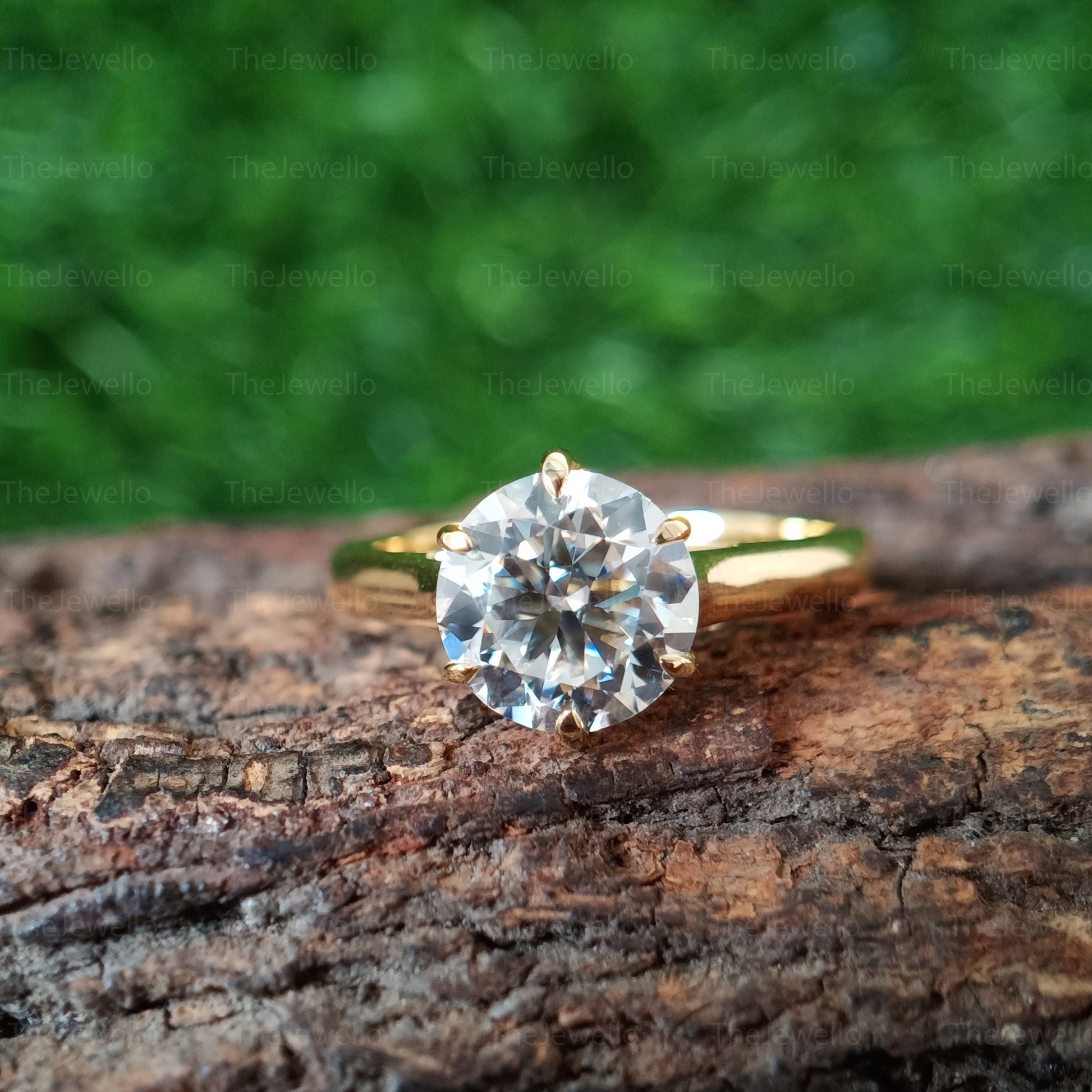 2CT Round Moissanite Ring Solitaire Cathedral Set Round Cut Moissanite Engagement Ring Solid Real Yellow Gold Engagement Ring