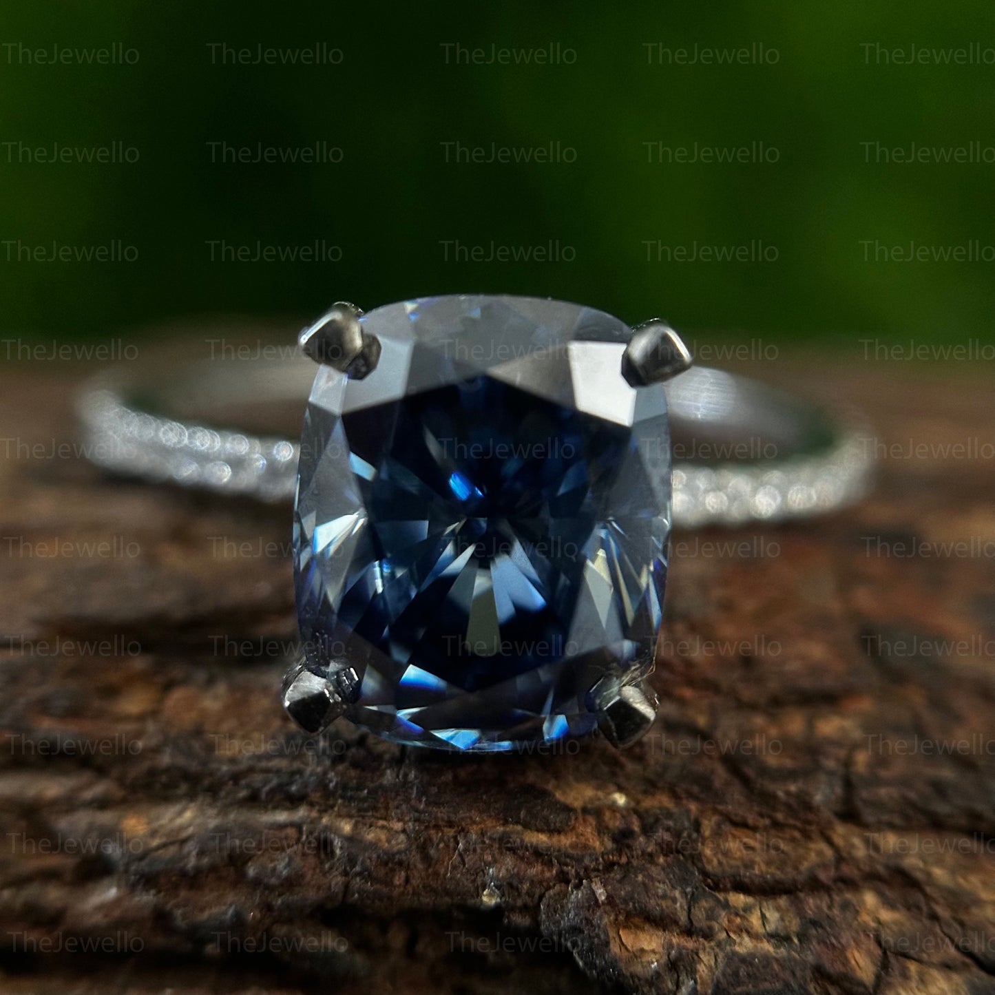 Elongated Cushion Moissanite Ring, Royal Blue Cushion Cut Moissanite Engagement Ring, 950 Platinum Womens Ring