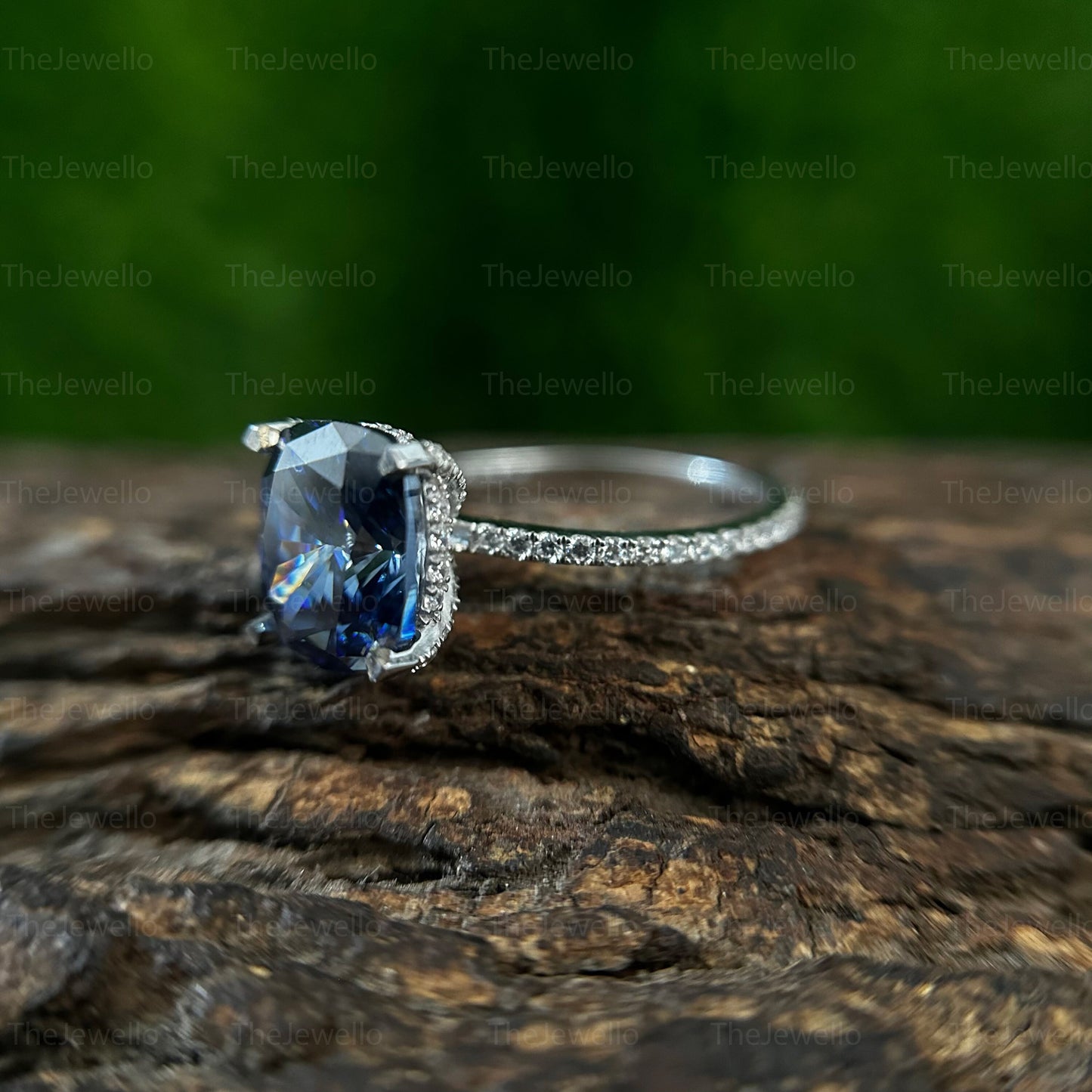 Elongated Cushion Moissanite Ring, Royal Blue Cushion Cut Moissanite Engagement Ring, 950 Platinum Womens Ring