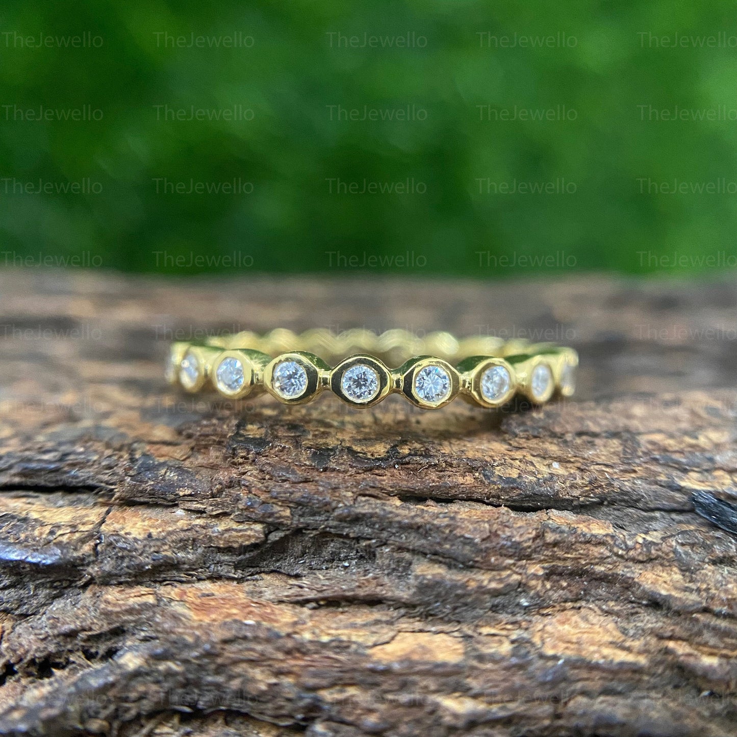 Round Solid Gold Bezel Wedding Band, Bezel Stacking Band ,Bezel Wedding Band Full Eternity Band, Moissanite Wedding Band