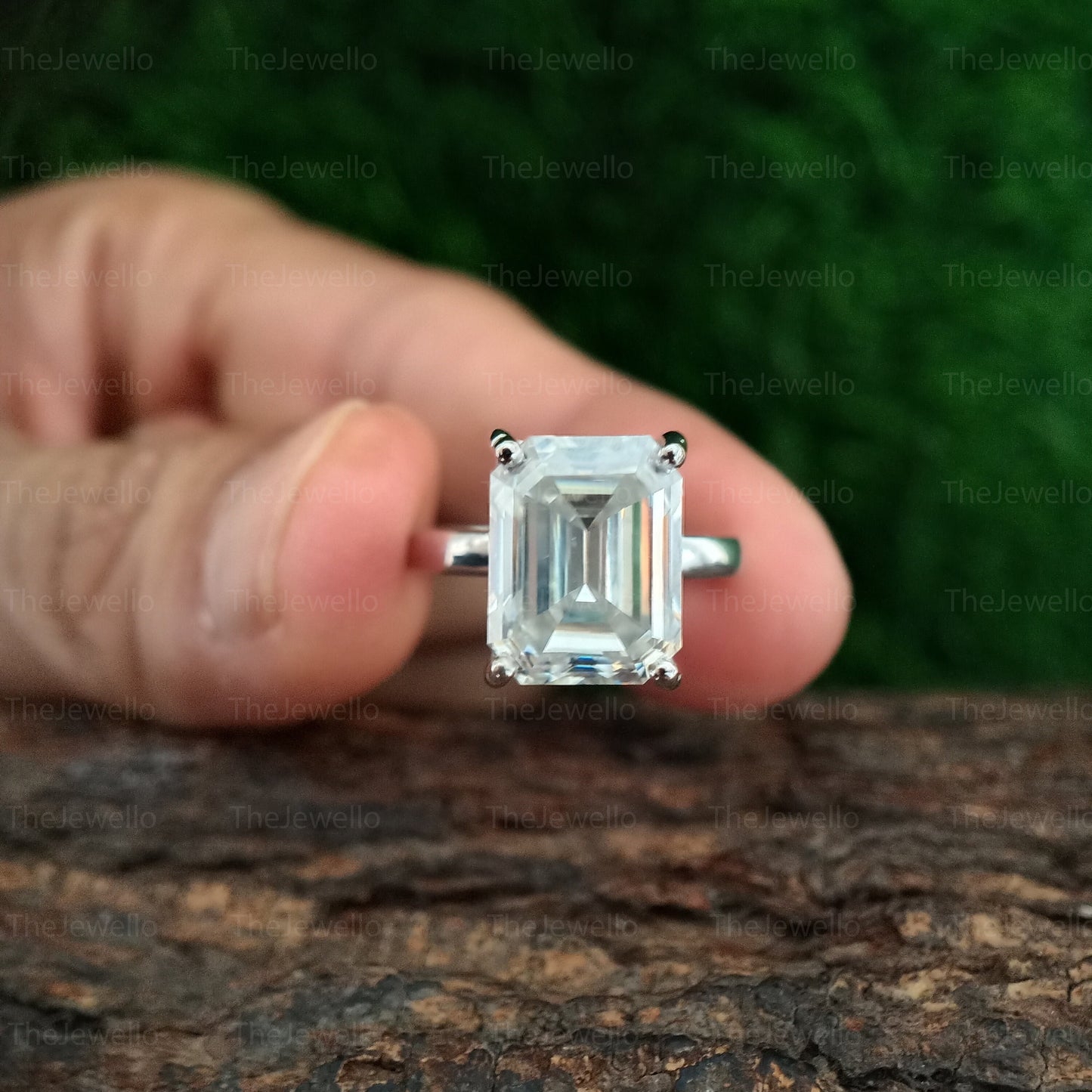 5.20 CT Emerald Cut Solitaire Moissanite Engagement Ring, 14k Solid Gold Dainty Engagement Ring, 4 Prong Solitaire Emerald Moissanite Ring