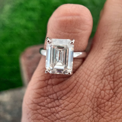 5.20 CT Emerald Cut Solitaire Moissanite Engagement Ring, 14k Solid Gold Dainty Engagement Ring, 4 Prong Solitaire Emerald Moissanite Ring