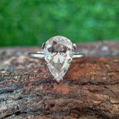 3.00Ct Pear Shaped Engagement Ring, Solitaire Pear Solitaire Ring, 950 Platinum Pear Cut Moissanite Ring, Engagement Ring Gift