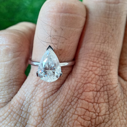 3.00Ct Pear Shaped Engagement Ring, Solitaire Pear Solitaire Ring, 950 Platinum Pear Cut Moissanite Ring, Engagement Ring Gift