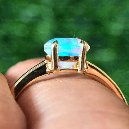 White Fire Opal Ring, 14K Yellow Gold Opal Sterling Silver Ring, Fire Opal Ring, Multicolour Fire Opal, October Birthstone Ring