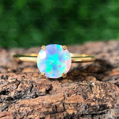 White Fire Opal Ring, 14K Yellow Gold Opal Sterling Silver Ring, Fire Opal Ring, Multicolour Fire Opal, October Birthstone Ring