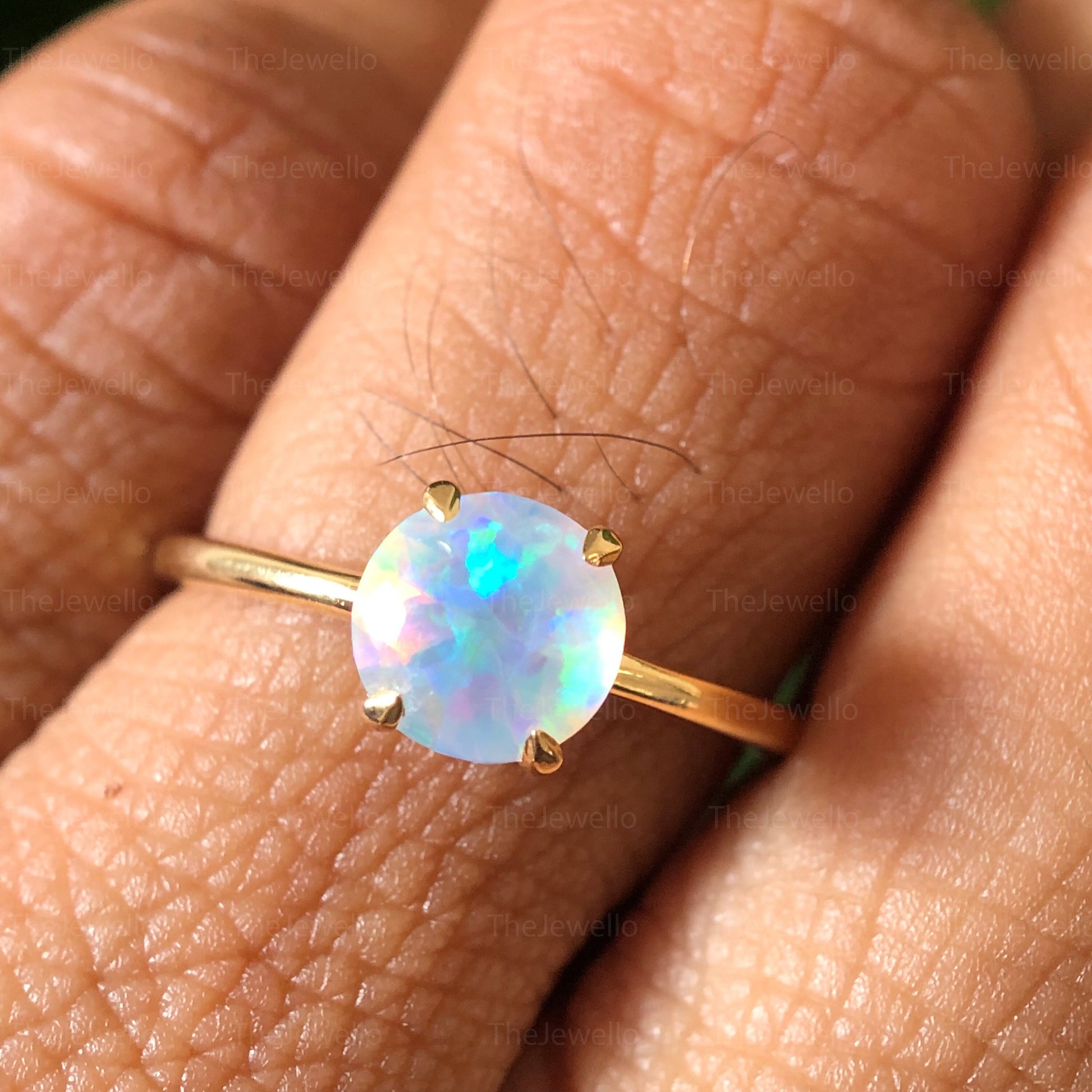 White Fire Opal Ring, 14K Yellow Gold Opal Sterling Silver Ring, Fire Opal Ring, Multicolour Fire Opal, October Birthstone Ring