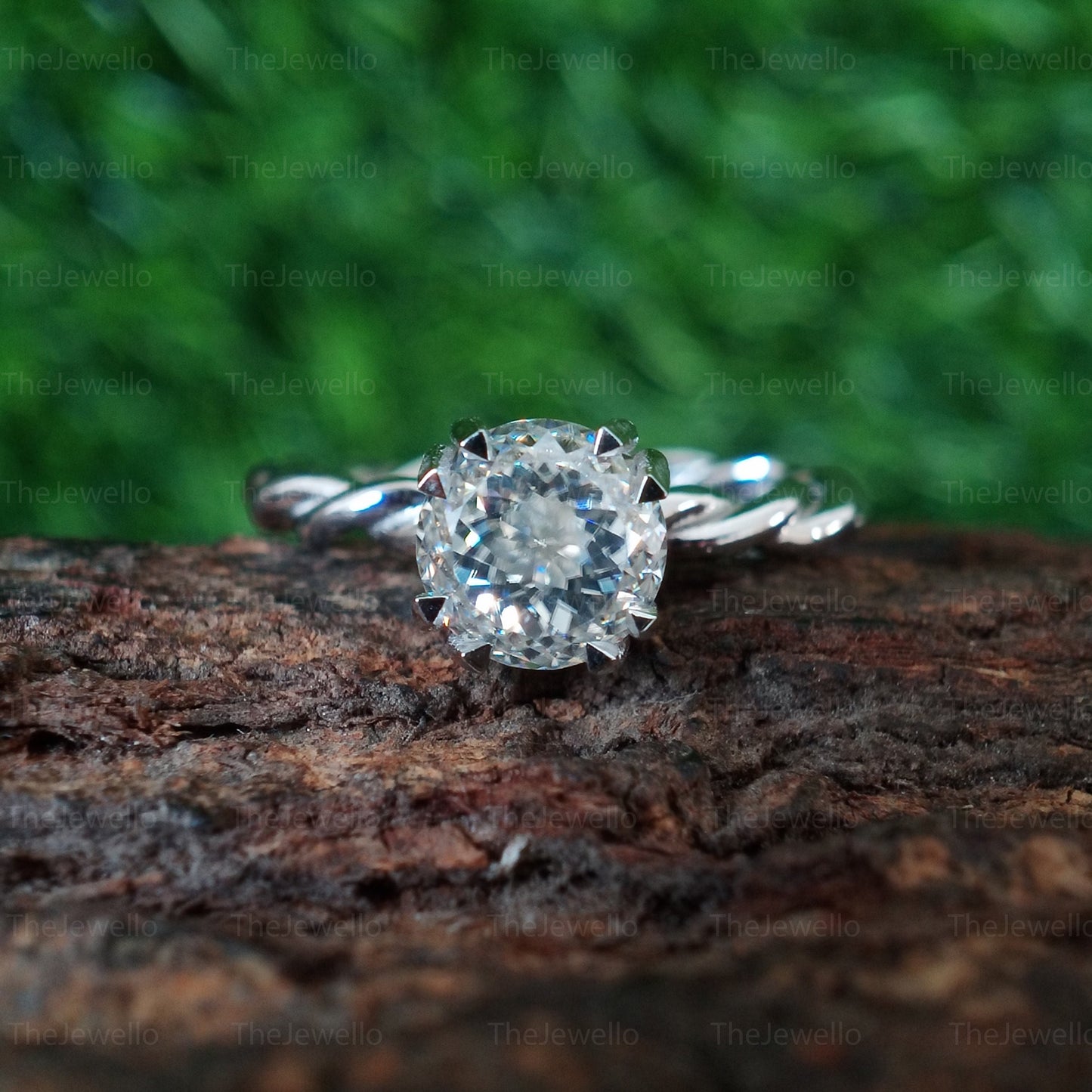 Portuguese Round Cut Engagement Ring, Unique Cut Hidden Halo Moissanite Ring, Round Moissanite 950 Platinum Ring