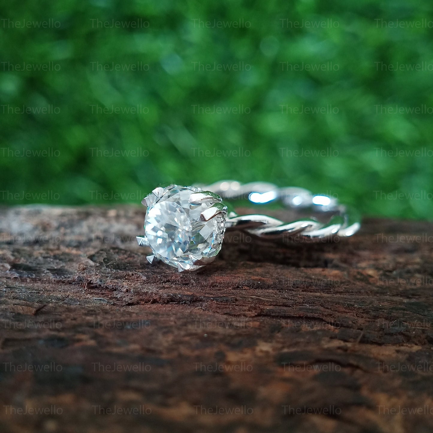 Portuguese Round Cut Engagement Ring, Unique Cut Hidden Halo Moissanite Ring, Round Moissanite 950 Platinum Ring