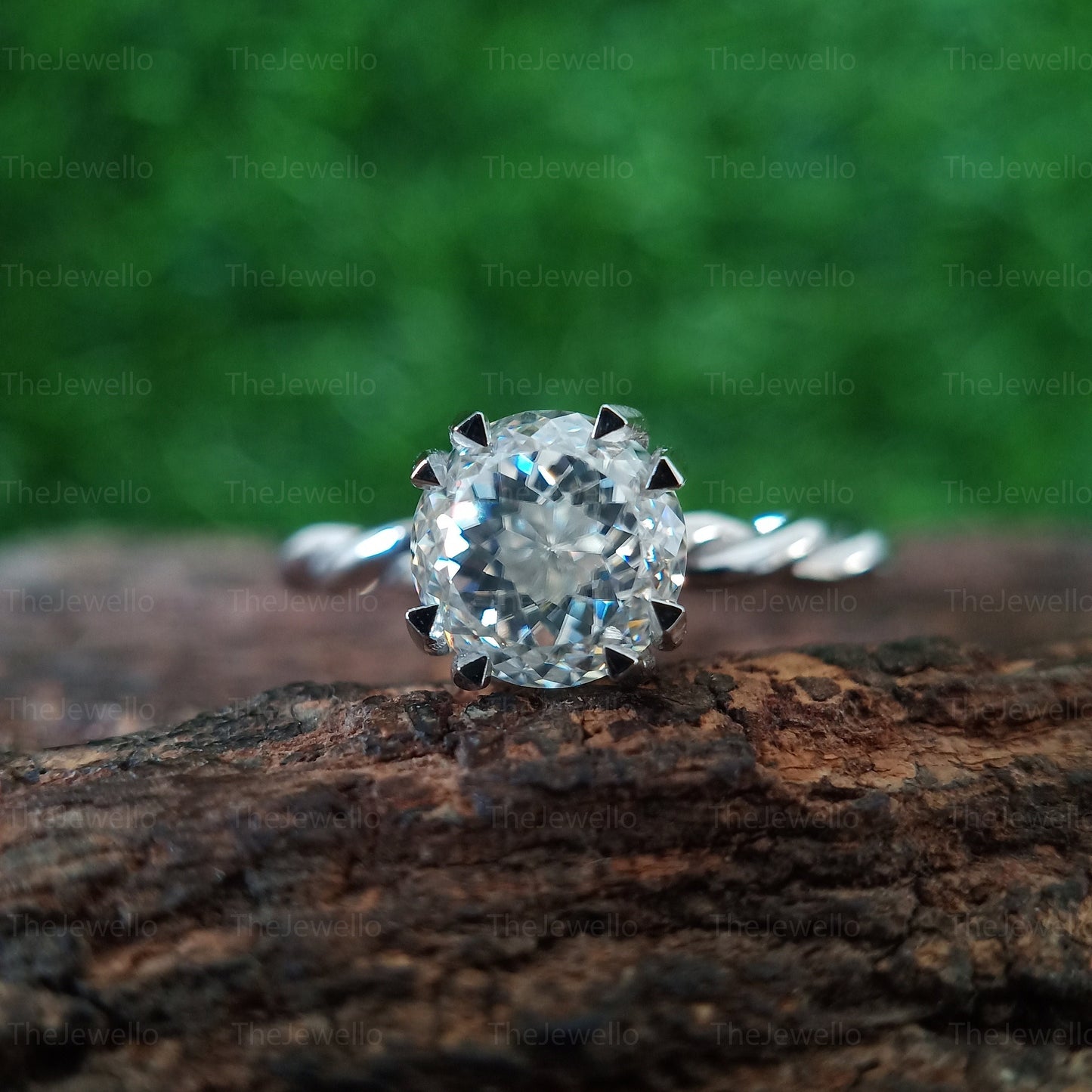 Portuguese Round Cut Engagement Ring, Unique Cut Hidden Halo Moissanite Ring, Round Moissanite 950 Platinum Ring