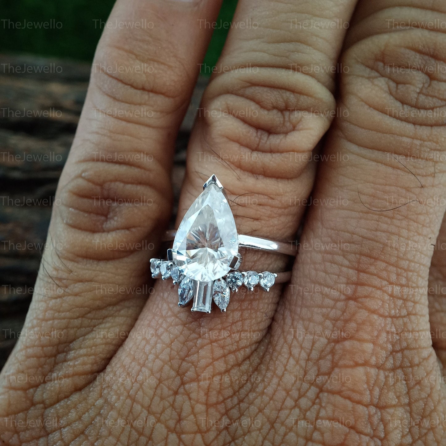 3.60 CT Pear Shaped Moissanite Bridal Sets, Pear 14K Gold Engagement Ring with Matching Band, Wedding Bridal Ring Set, Unique Wedding Band