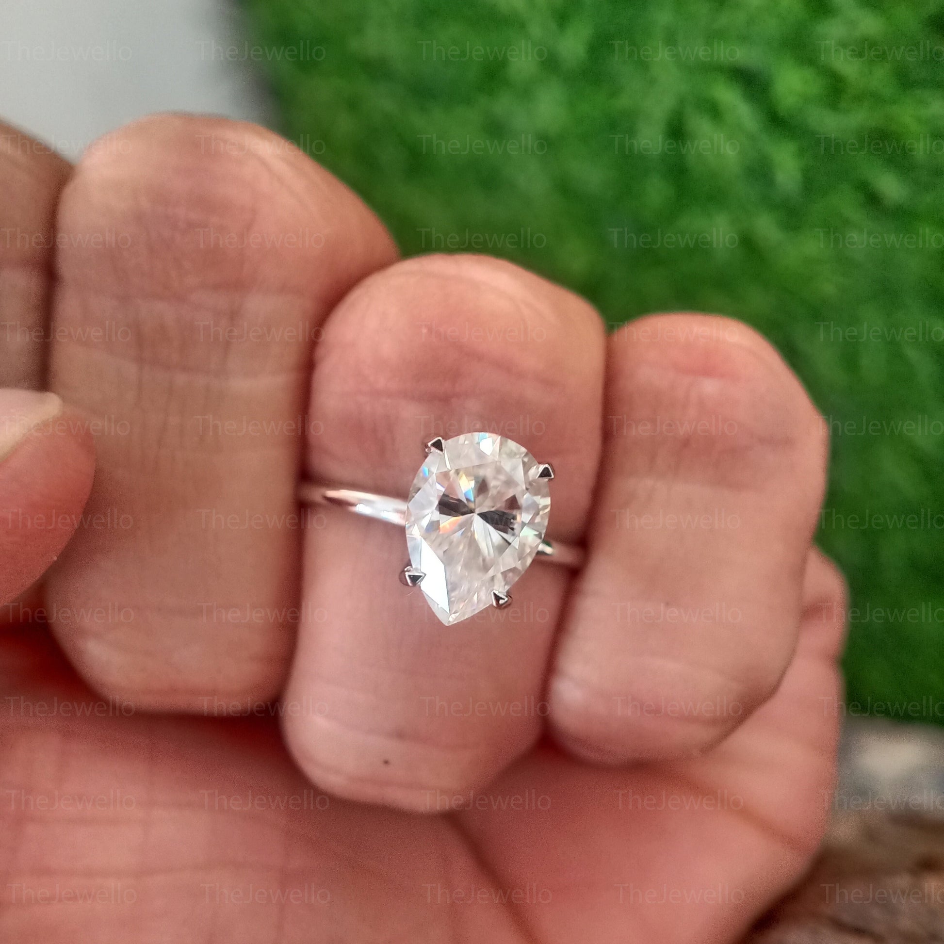 3.00ct Pear Moissanite Engagement Ring, Knife Edge Pear Cut Solitaire Moissanite Engagement Ring, 14K / 18K White Gold Solitaire Ring