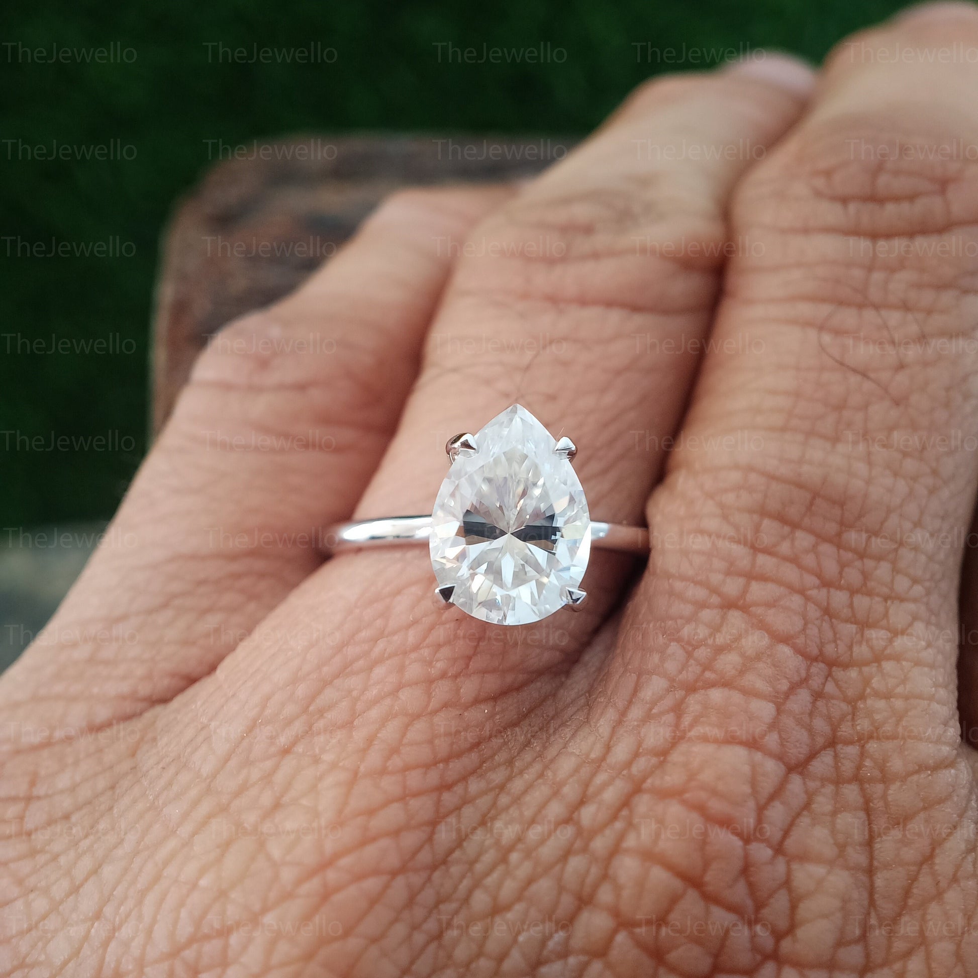 3.00ct Pear Moissanite Engagement Ring, Knife Edge Pear Cut Solitaire Moissanite Engagement Ring, 14K / 18K White Gold Solitaire Ring