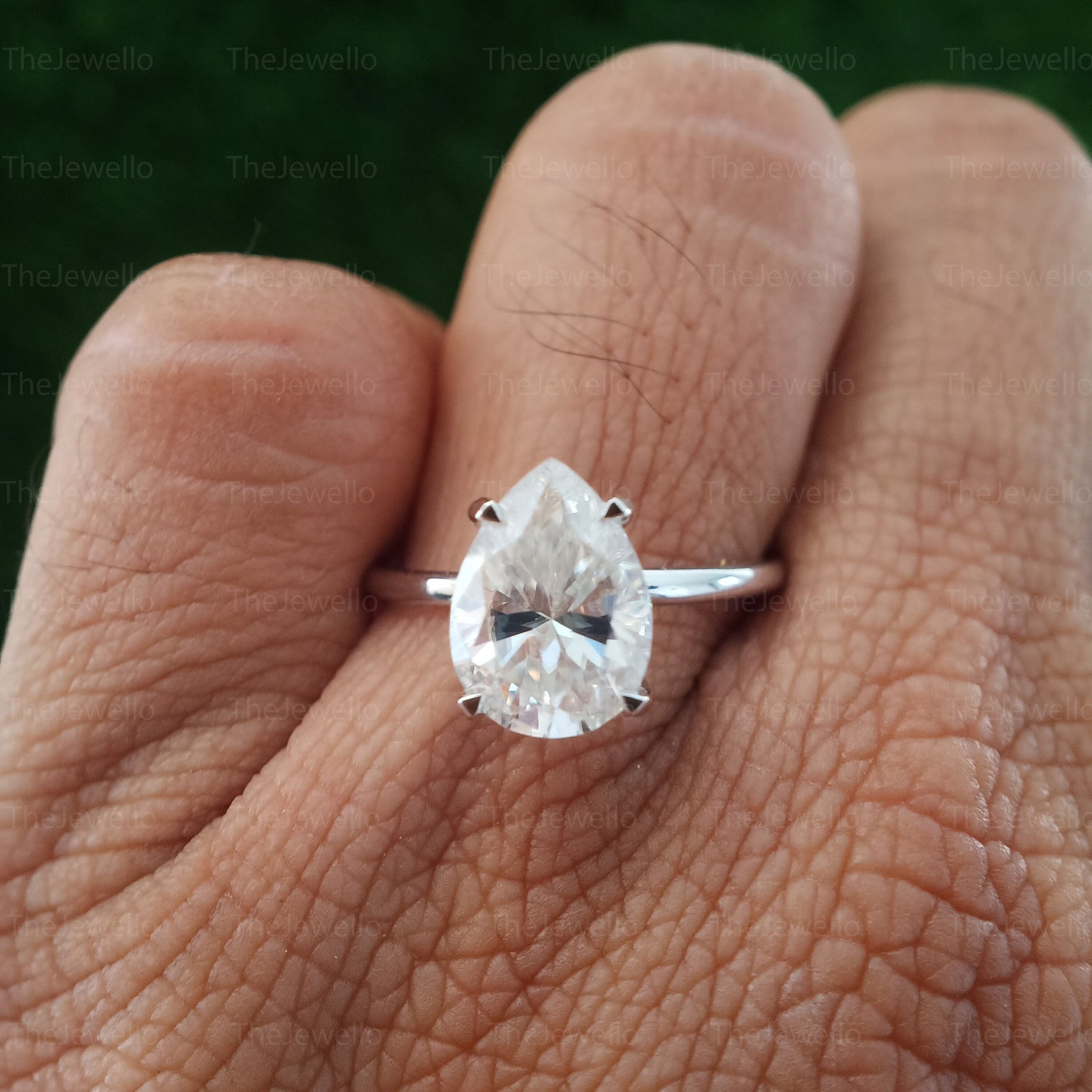 3.00ct Pear Moissanite Engagement Ring, Knife Edge Pear Cut Solitaire Moissanite Engagement Ring, 14K / 18K White Gold Solitaire Ring