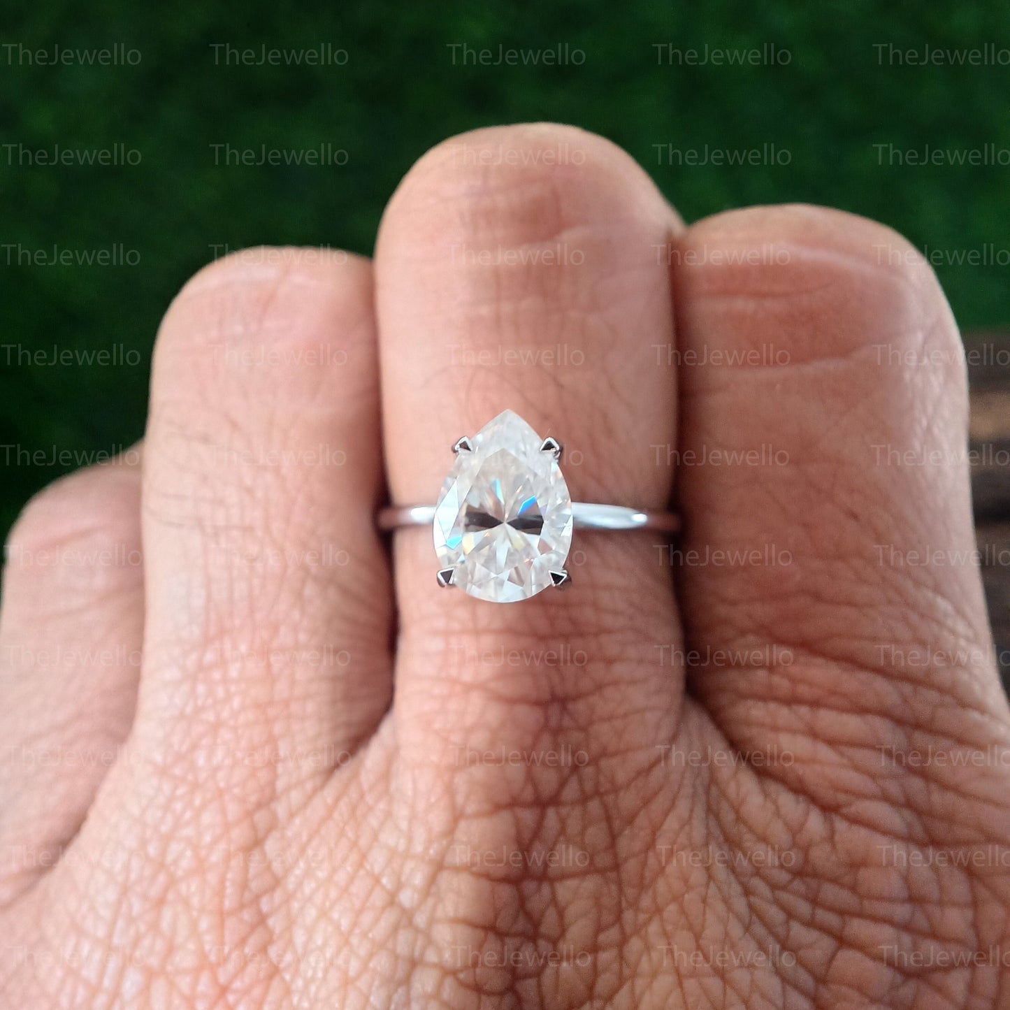 3.00ct Pear Moissanite Engagement Ring, Knife Edge Pear Cut Solitaire Moissanite Engagement Ring, 14K / 18K White Gold Solitaire Ring