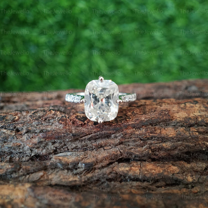 Old European Cushion Cut Moissanite Ring, 3.51 CT Elongated Cushion Moissanite Engagement Ring, Solid Real White Gold Ring