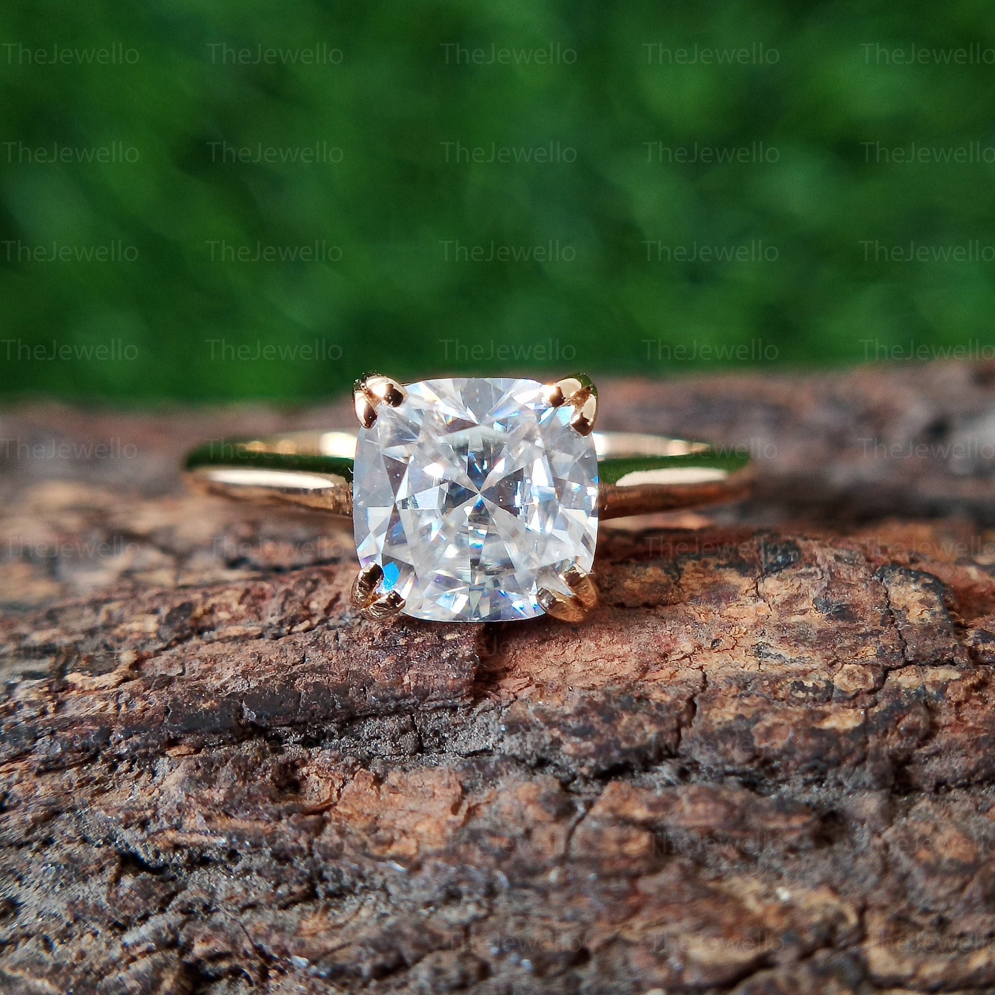 1.65 CT Cushion Moissanite Ring, Solitaire Engagement Ring in Yellow Gold, Divine Cushion Cut Moissanite Diamond Engagement Ring