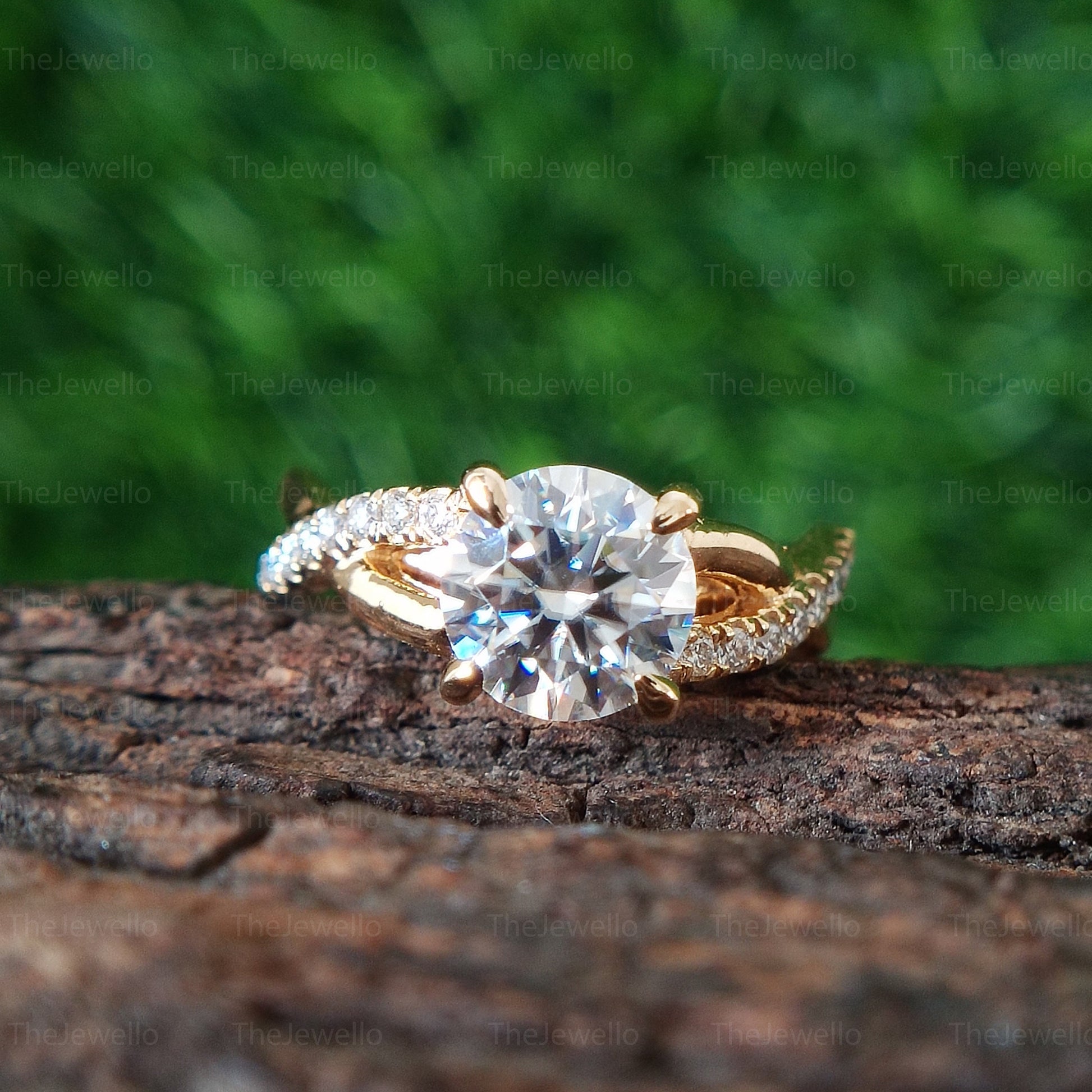 Round Moissanite Engagement Ring- 1.70 Ct Round Moissanite Diamond Ring- Bridal Wedding Ring- Yellow Gold Ring