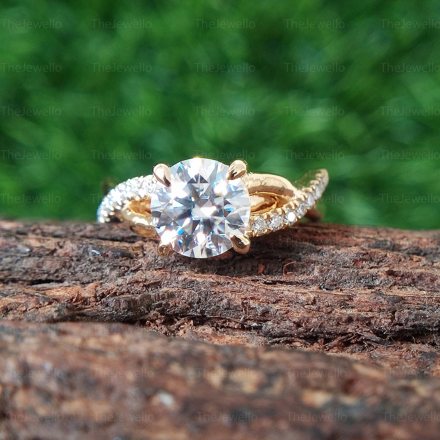 Round Moissanite Engagement Ring- 1.70 Ct Round Moissanite Diamond Ring- Bridal Wedding Ring- Yellow Gold Ring