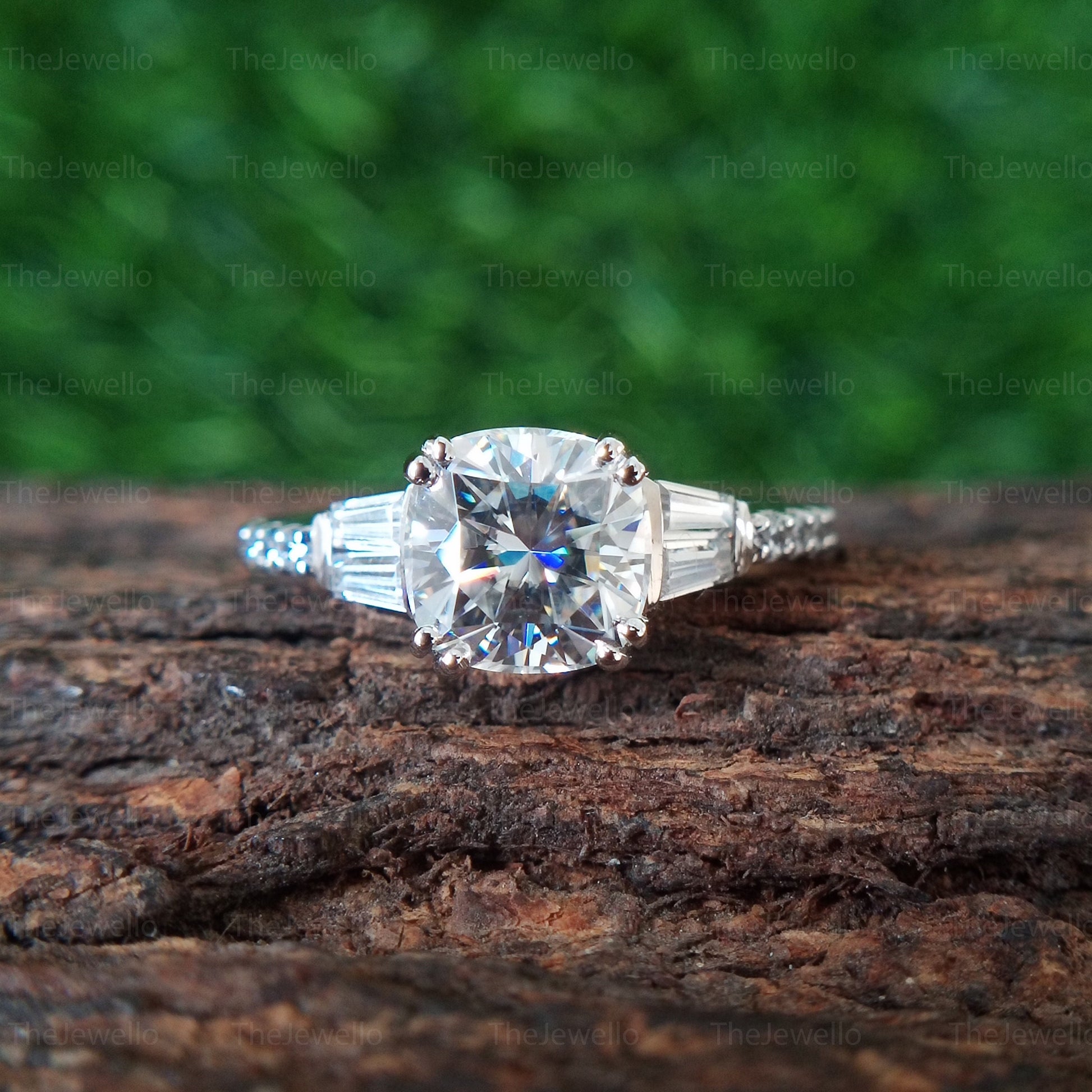 Antique Cushion Cut Moissanite Engagement Ring, Elongated Cushion Cut Ring, Side Tapper Moissanite Engagement Ring