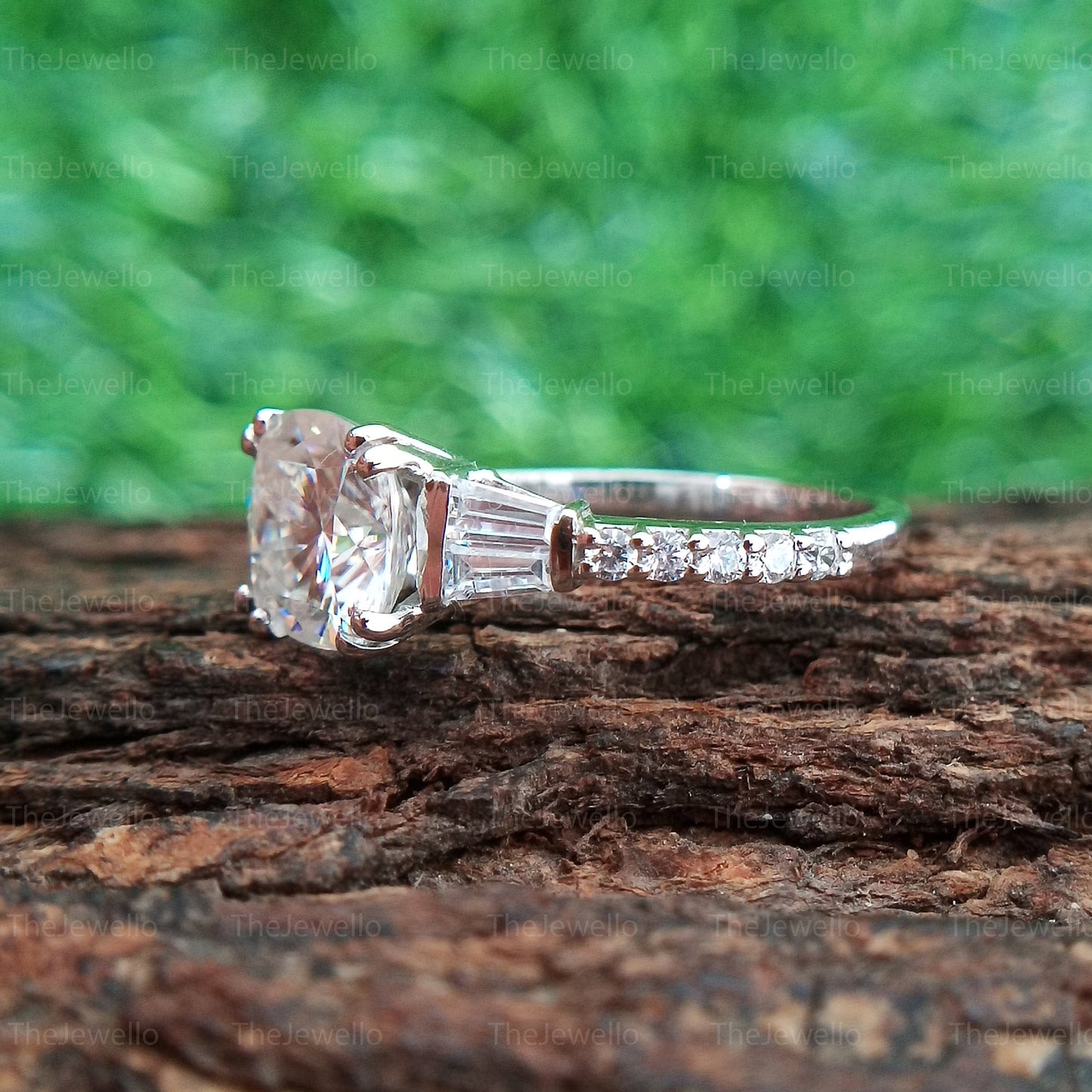 Antique Cushion Cut Moissanite Engagement Ring, Elongated Cushion Cut Ring, Side Tapper Moissanite Engagement Ring