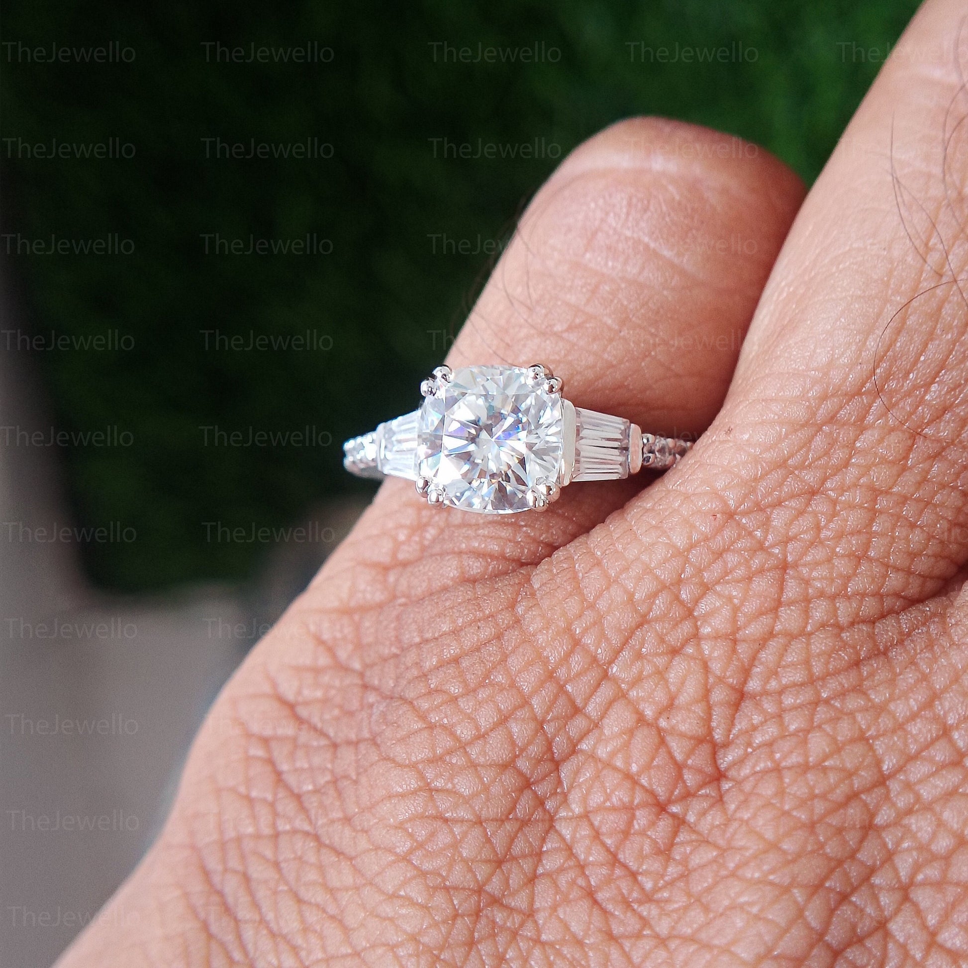 Antique Cushion Cut Moissanite Engagement Ring, Elongated Cushion Cut Ring, Side Tapper Moissanite Engagement Ring