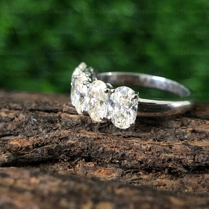 2.11 CT Oval Yellow Moissanite Engagement Ring, 5 Stone Wedding Ring, 14k Solid White Gold Anniversary Ring, Unique Designer Ring