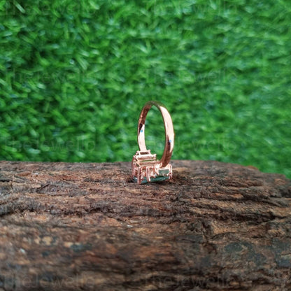 Emerald Moss agate Engagement Ring / rose Gold Vintage Engagement Ring / Unique baguette Cut mossagate Ring / Green Agate Bridal Ring